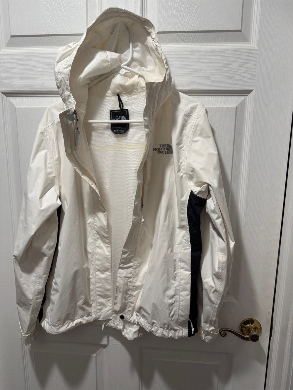 The North Face Women's White Hooded Shell Jacket with Black Accents